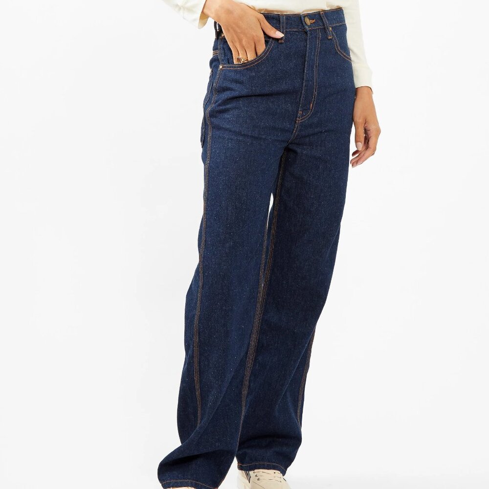 THE GREAT Miner Jean Womens 31 Blue Denim High Rise Straight Leg Relaxed‎ Wide